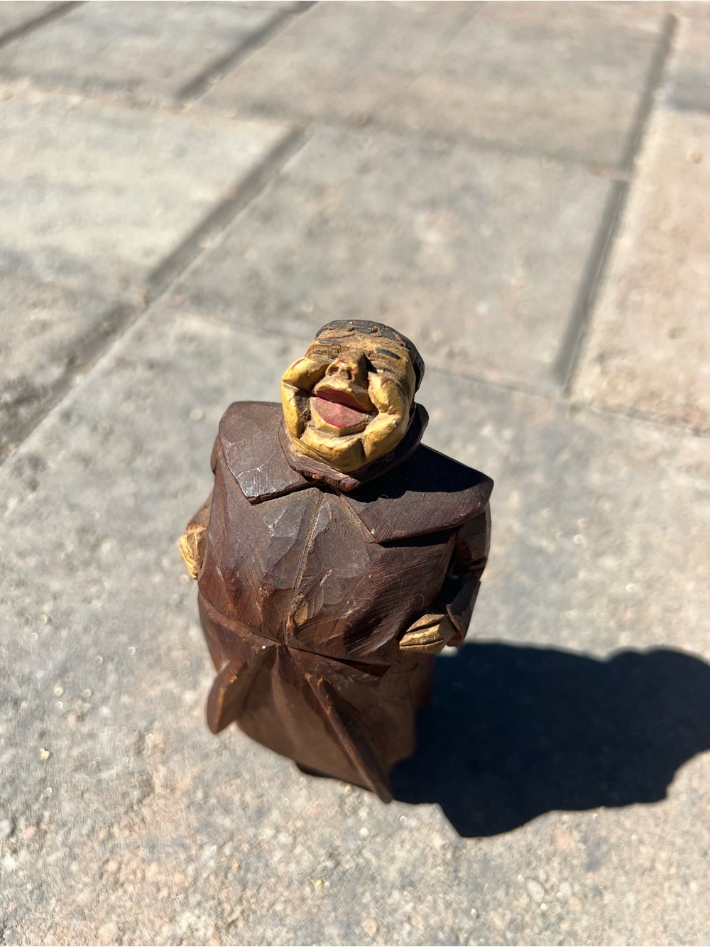 Vintage Hand Carved Wood Laughing Monk Friar Figurine | Folk Art Wood Carving